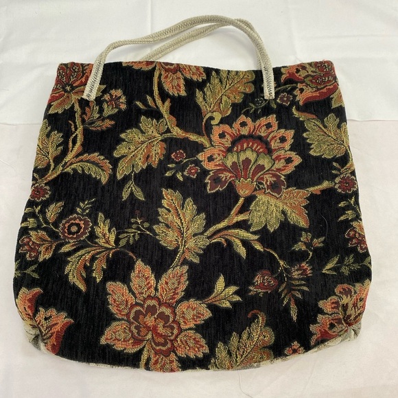 Tapestry Tote Bag – Floral Jacquard Front & Geometric Back - Picture 1 of 6